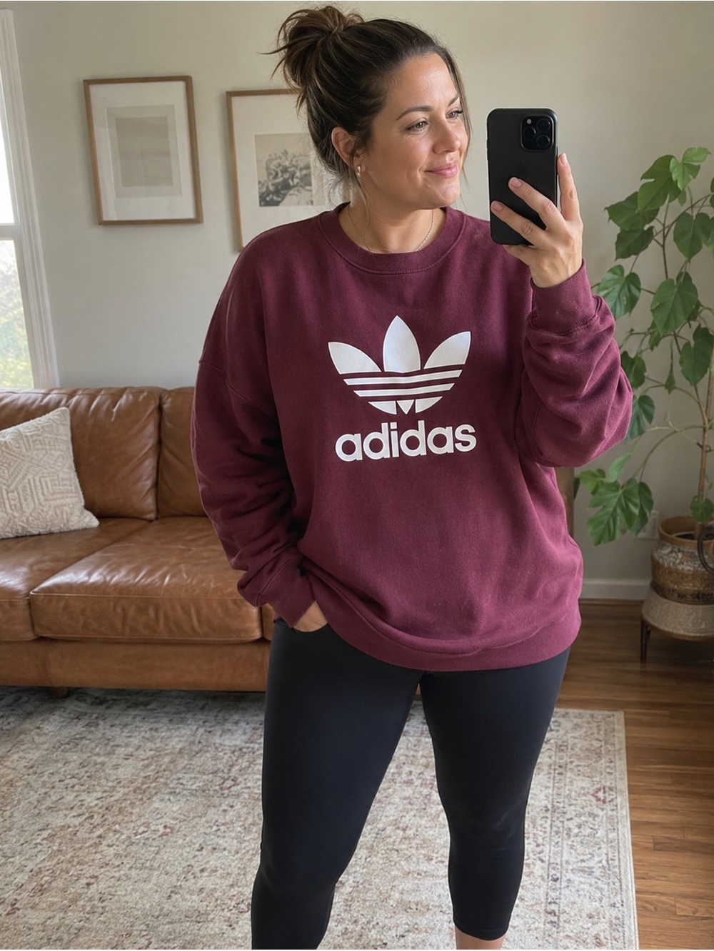adidas Women's XL Maroon Trefoil Crew Sweatshirt